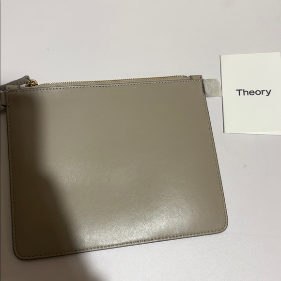 Theory Minimalist Transformer Liden Lamb Leather Pouch Clutch Bag Light Gray